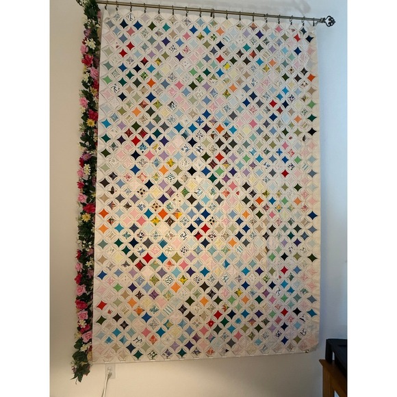 Vintage Handmade Cathedral Window Quilt Patchwork Blanket - Picture 7 of 7